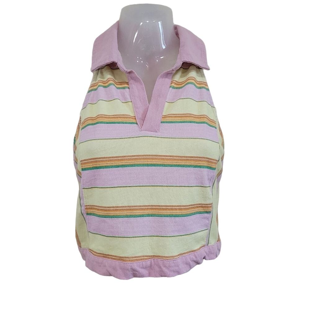 BDG Striped Halter Crop Top in Pink, Cream & Brown